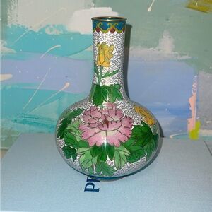 Floral Ceramic Vase with Pink and Green Accents
